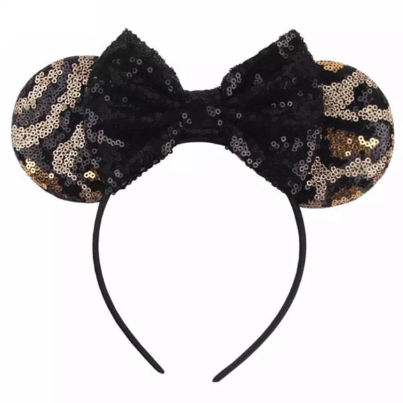 Accessories - Minnie Mouse Leopard Sequin Headband & Black Bow